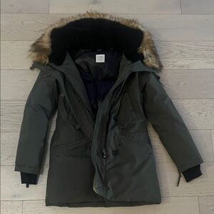 Olive Green Parka with Faux Fur Hood